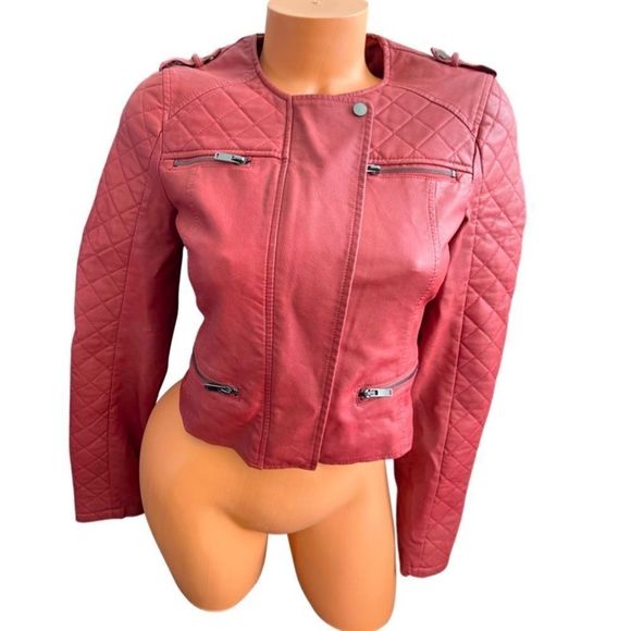 Adorable Faux Crimson Leather Cropped Jacket - Picture 1 of 4